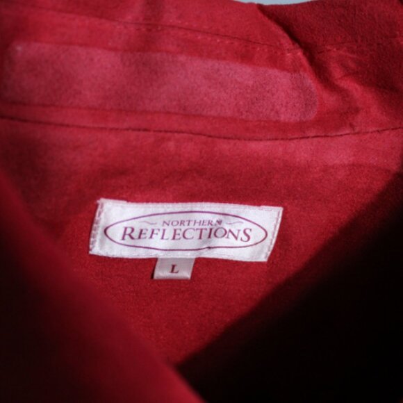 Northern Reflections SZ L Button Up Women's Red Faux Suede Lined Jacket - Picture 4 of 9
